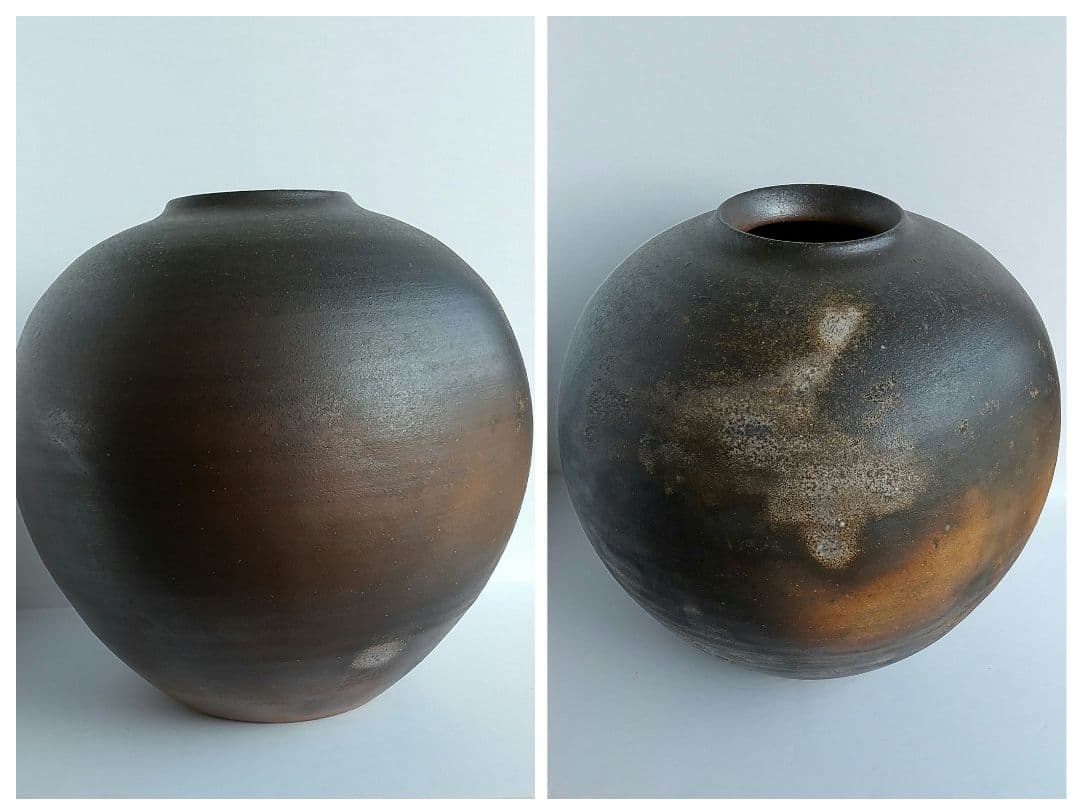 小西陶古 備前焼 花器 大壷 桟切