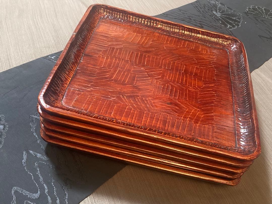 讃岐彫【5枚セット】お盆 香川漆器 四角盆 香川県伝統工芸 どっしりした