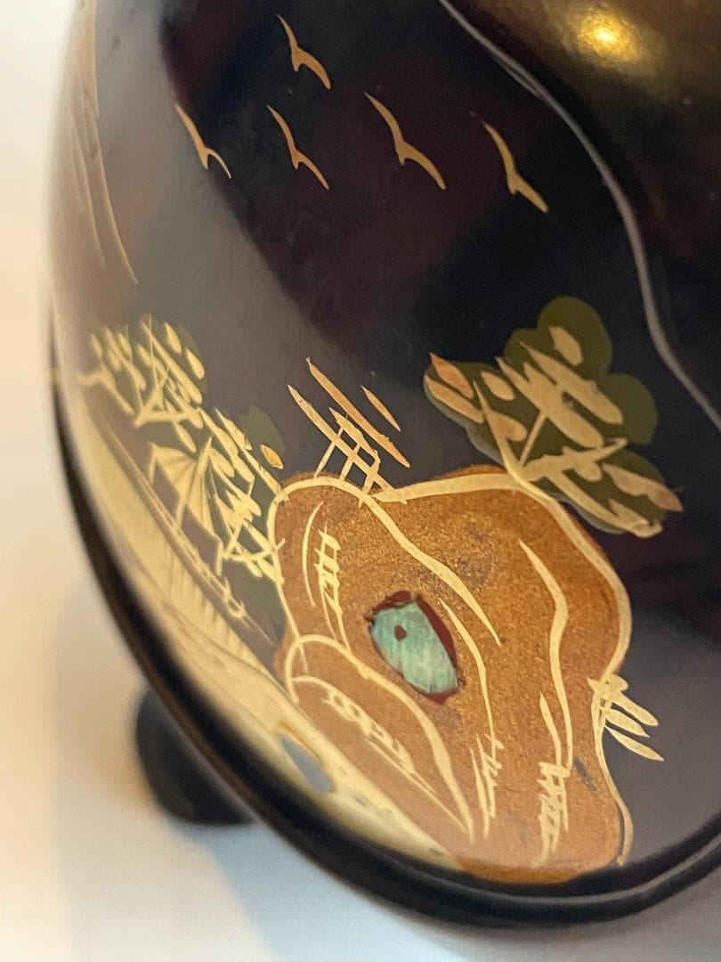 輪島塗 香炉 紫檀 蒔絵 越山 三つ足 山水 阿古陀 漆 金箔 螺鈿細工 骨董