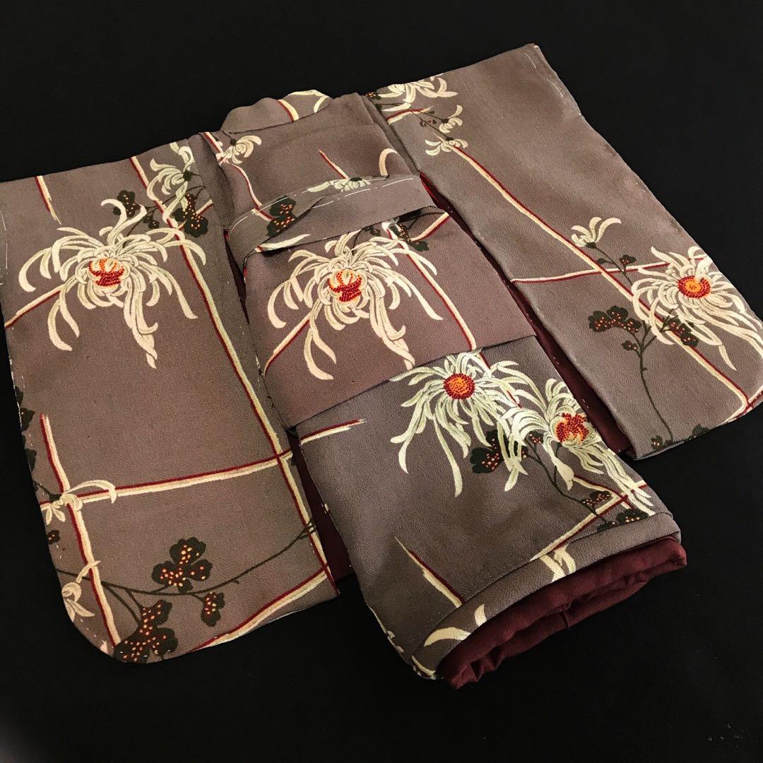 市松人形 15号 縮緬 アンティーク 着物 帯 ＊ 菊 - 人形在庫 処分 セール