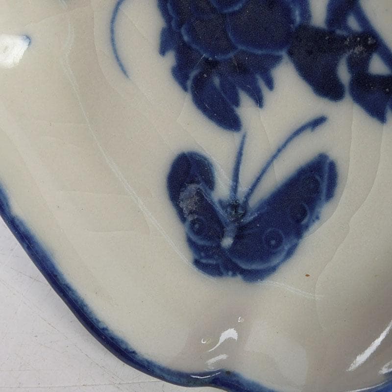 和食器 茶懐石 染付 花蝶文 手塩皿 六客 在銘 時代箱