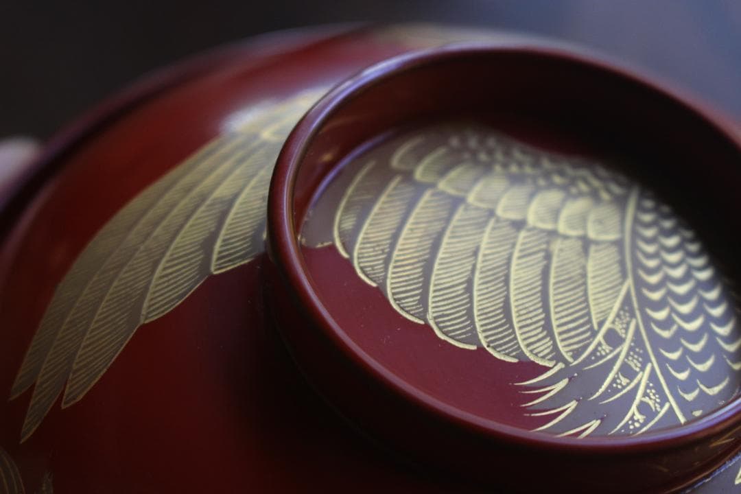 時代逸品！上質朱漆に極上鳳凰沈金蒔絵の映える大椀2点（検輪島塗雑煮椀煮物椀