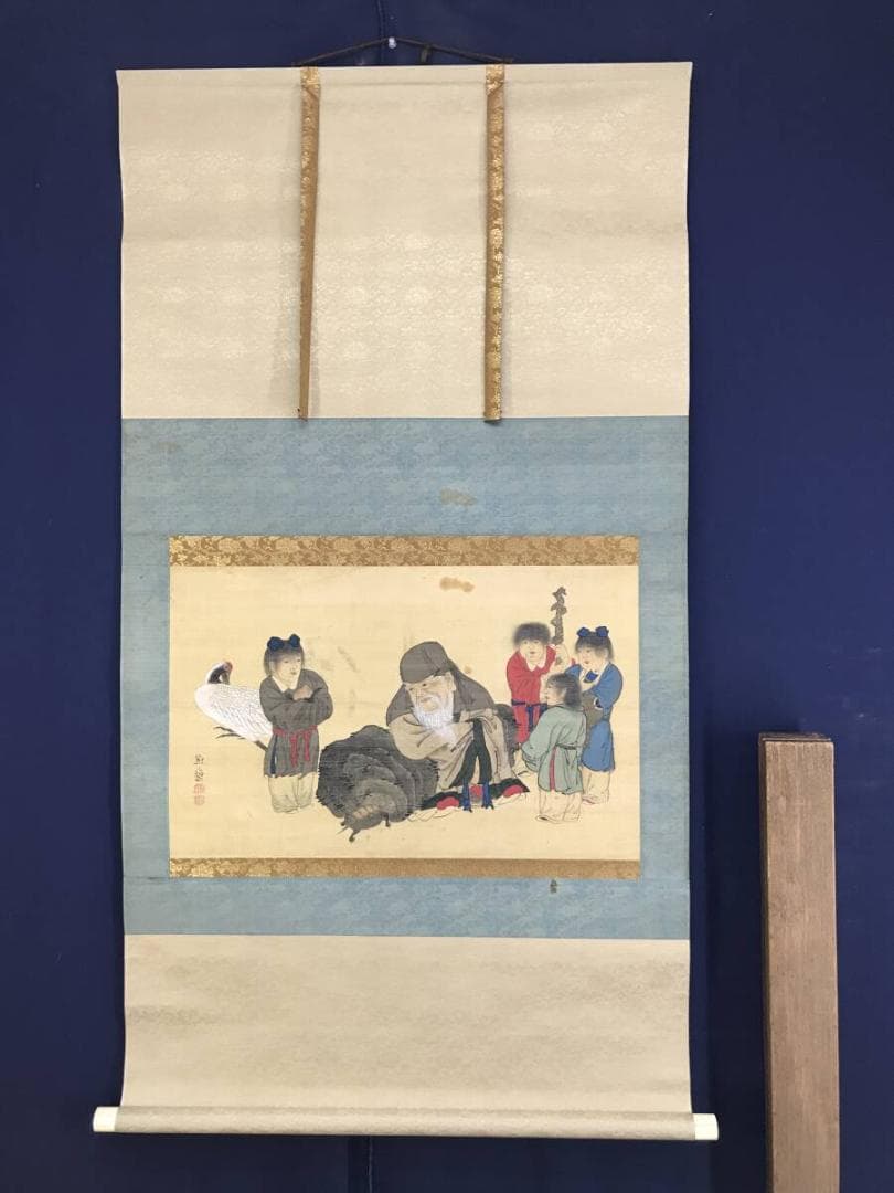 模写/熊代熊斐/寿老人図/人物図/鶴亀図/祝掛軸/横物/掛軸