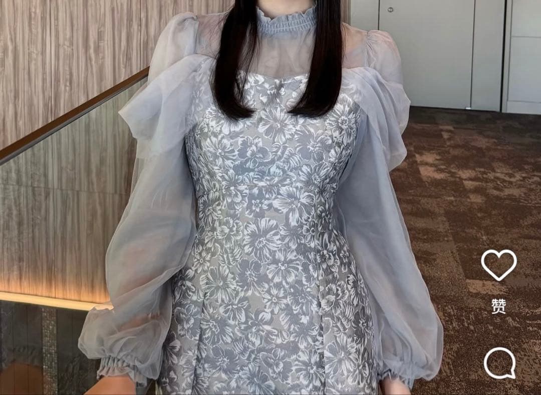 試着のみ】dazzlin シアーベールジャガードワンピース オフホワイト M