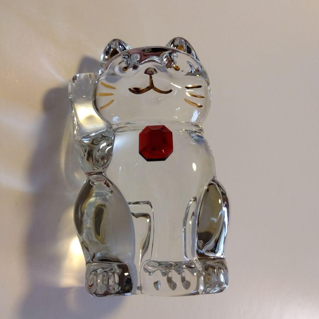 ちょこ様】Baccarat クリスタル 招き猫 レッドオクトゴン 約10cm