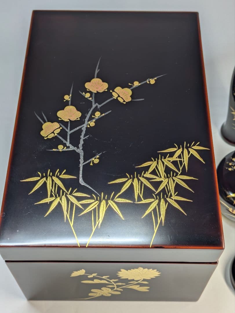 茶箱 梅笹文様 茶道具 平棗 茶せん筒 香合 骨董 光琳蒔絵 輪島塗