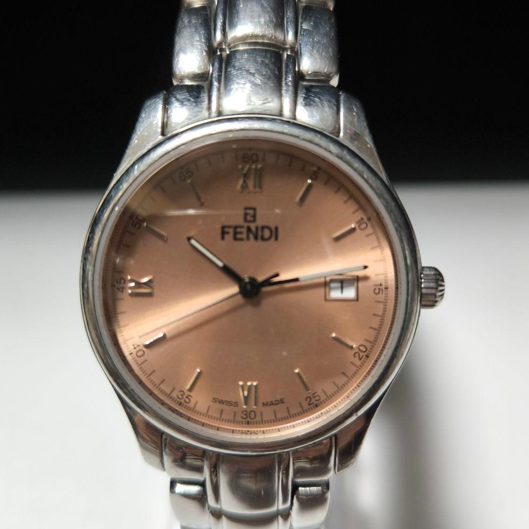 稼動品【FENDI】210G 腕時計 サーモンピンク メンズ 箱付き デイト
