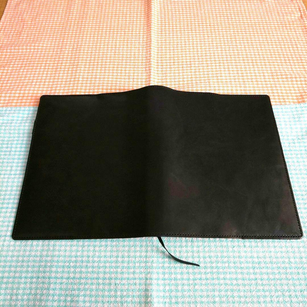 オイルワックスヌメ革黒レザーカバー、B5 26穴バインダー付