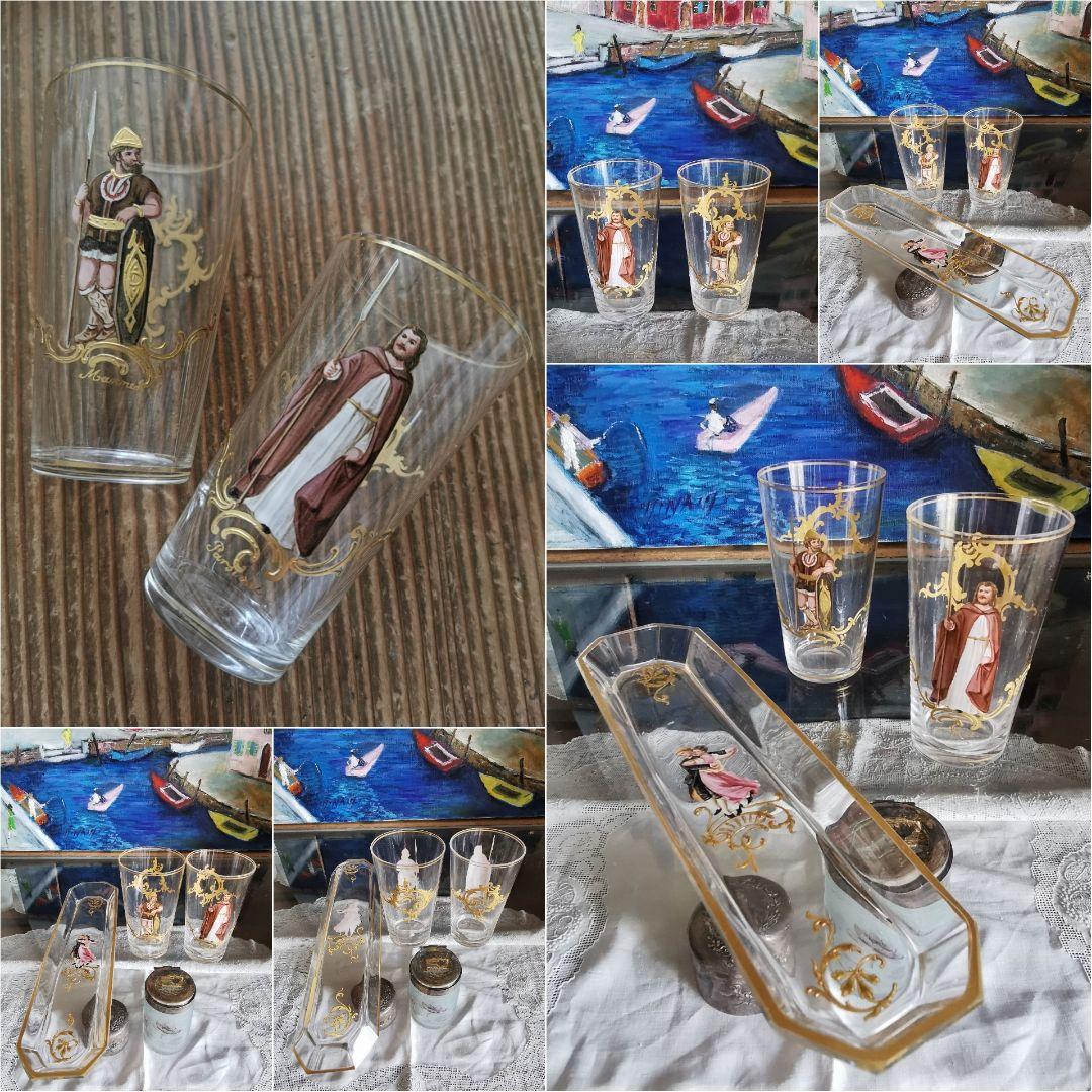 アンティーク19世紀ロブマイヤー 手描エナメル金彩 オペラ歌劇ペア