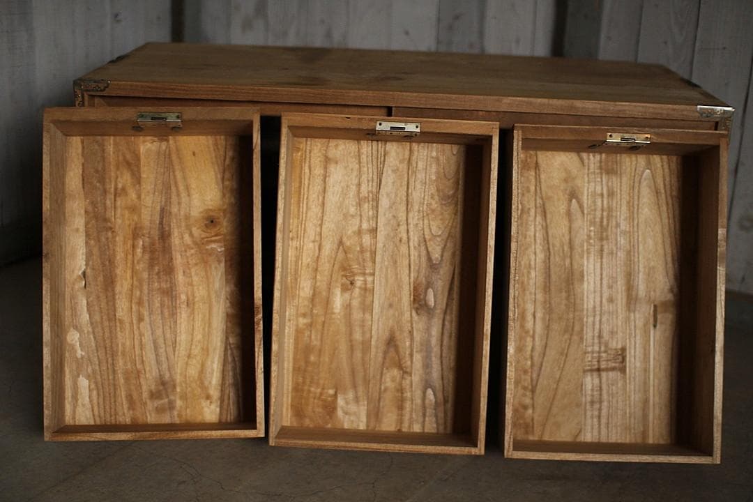 古いガラス戸棚×木製小引き出し3杯 ローチェスト 食器棚 古家具