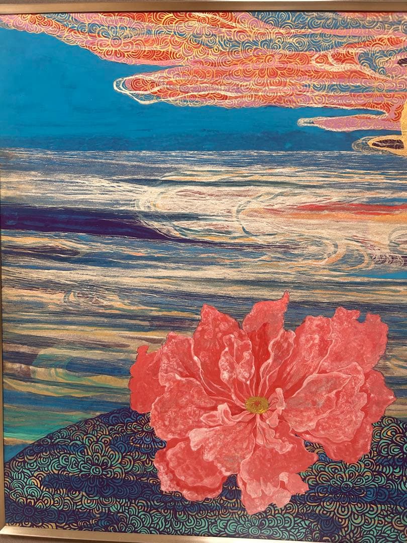 現代アート　花と蝶　油彩画　石黒直子　送料込み1202