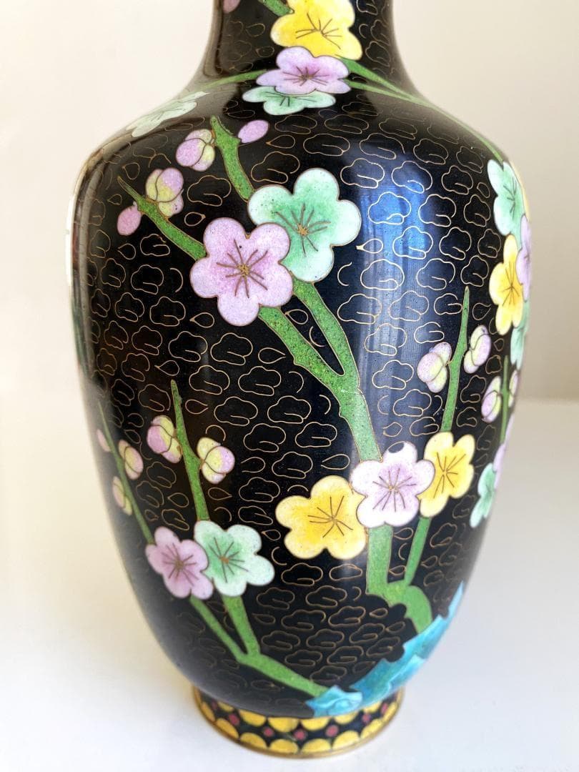 Vintage 花瓶 七宝焼 景泰藍 骨董品 花器 陶器 2個セット 台座付き