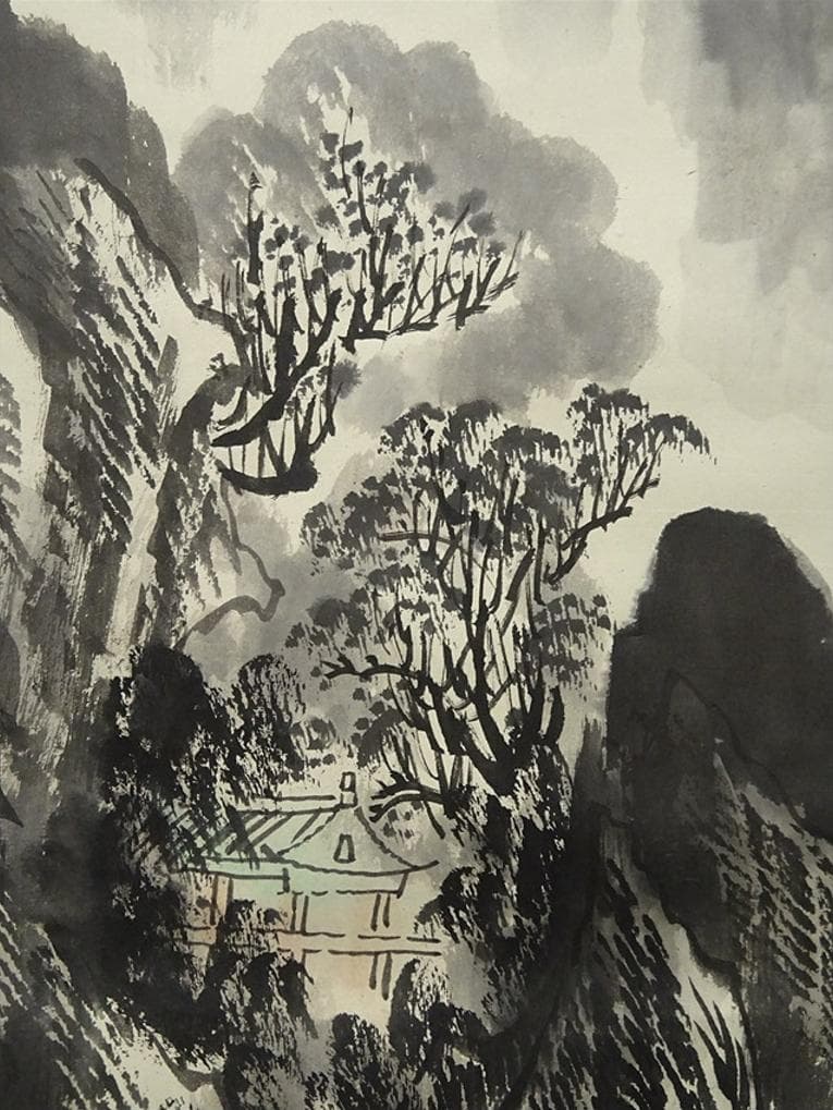 大幅掛軸 羅正義『灕江奇峰天下秀』中国画 紙本肉筆 箱付 掛け軸