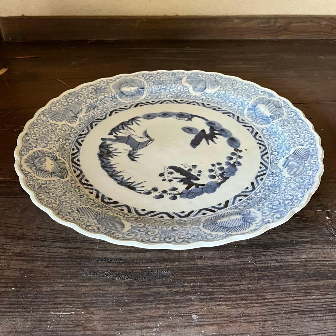 古伊万里　大皿　印判　染付　松竹梅　42cm
