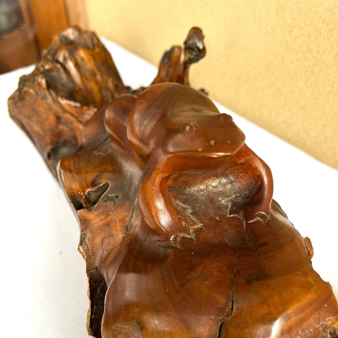 天然木 カエルの彫刻 流木 インテリア装飾 彫刻 美術品 骨董 幅60㎝ カエル