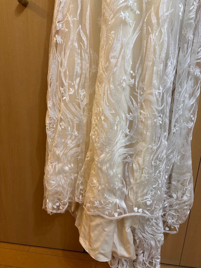 刺繍レース 七分袖 Aラインドレス