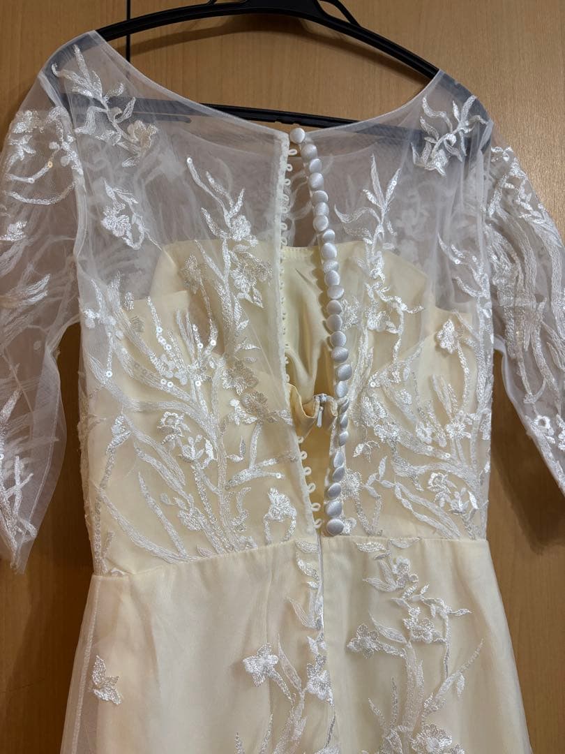 刺繍レース 七分袖 Aラインドレス