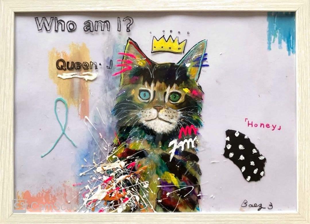 Queen 】猫 ブルー イラスト 原画 インテリア アクリル画 BAEZ3