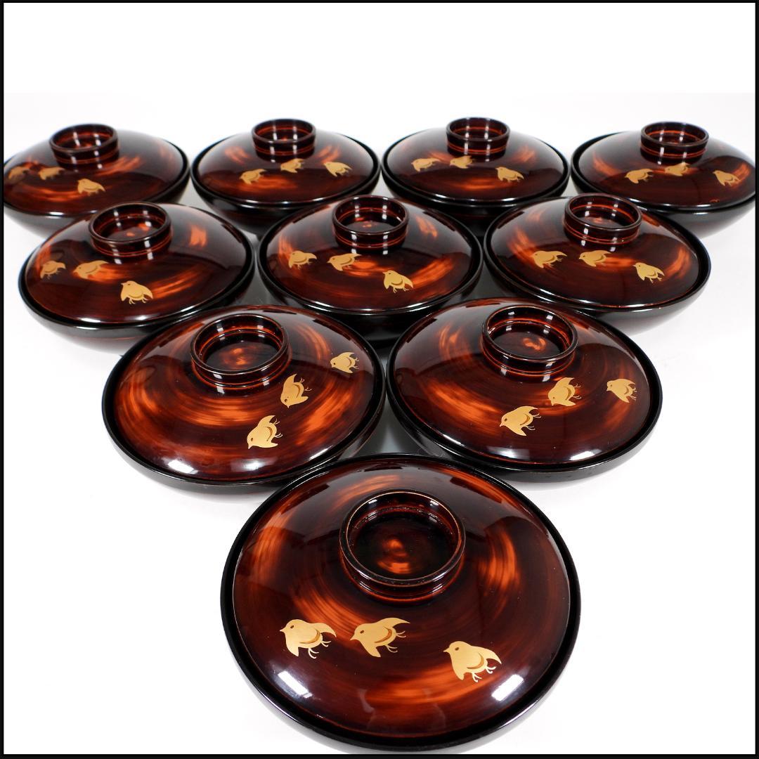 輪島　山水風景金蒔絵　木製　蓋付大椀　お煮物椀　吸物椀　10客