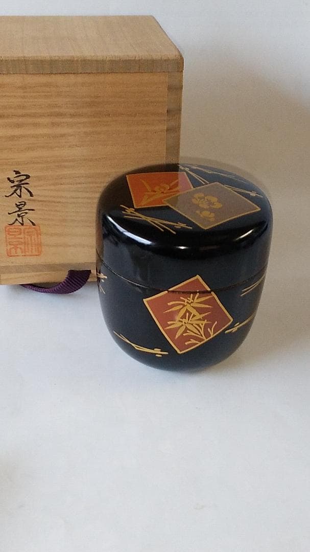 越前蒔絵師 宮田宗景 作 色紙蒔絵 中棗 共箱 漆器 漆芸 茶道具 新品 未使用 越前蒔絵師 宮田宗景 作 色紙蒔絵 中棗 共箱 漆器 漆芸 茶道具