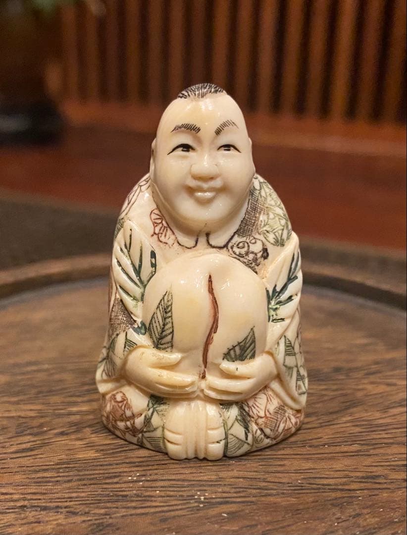 根付 唐子と桃 吉祥彫刻 細密細工 ・ヴィンテージ レア ・中国 台湾