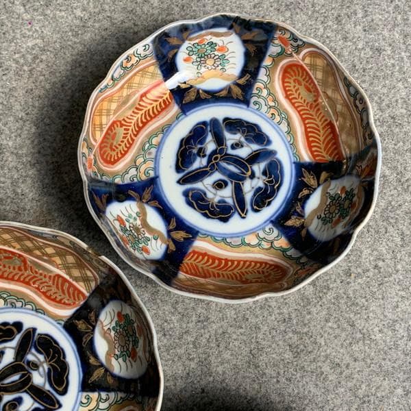 古伊万里色絵金彩軍配図なます皿5枚 [B26061]