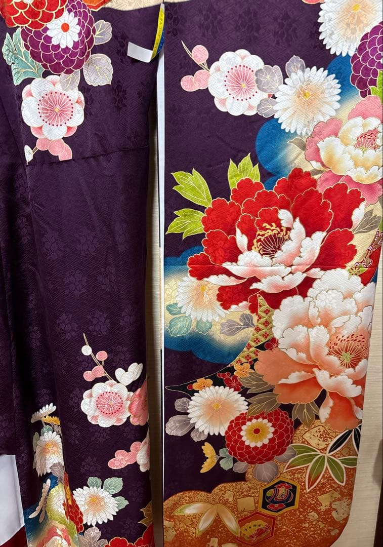 紫 古典柄 花々振袖 身丈162