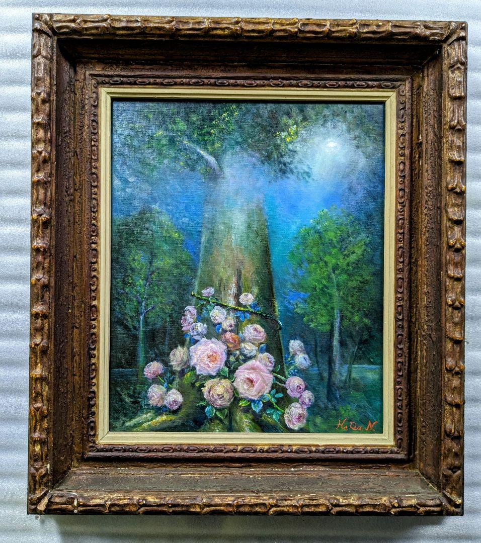 画家haru☆油彩画F8号☆薔薇☆真作☆原画☆一点