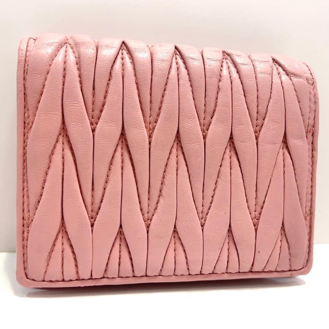 ミュウミュウ マテラッセ 折り財布 ビジュー クリスタル ゴールド金具 ピンク