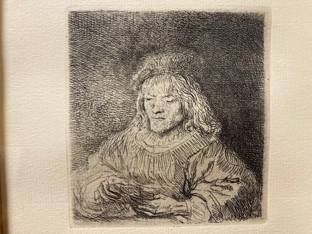 銅版画・エッチング【レンブラント】 「カード遊びをする人」黄袋付き