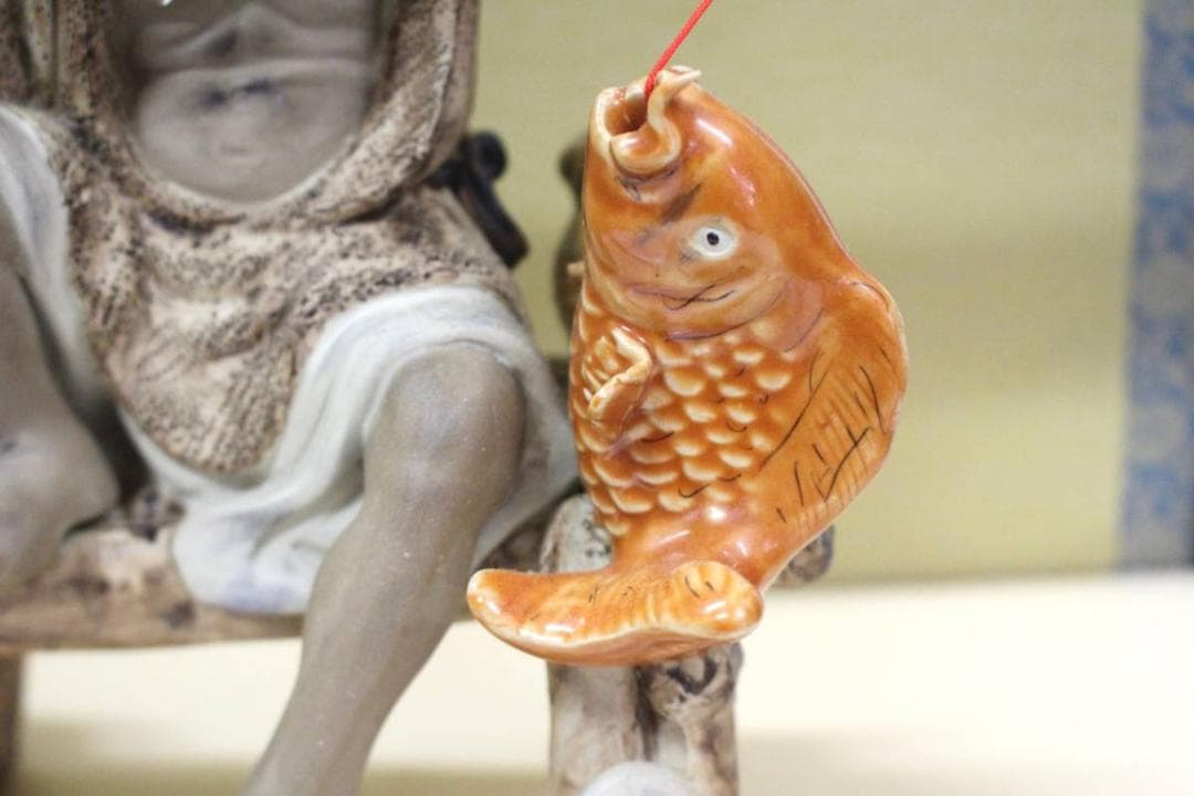 釣り仙人 中国 陶器 焼物 置物 民藝 細密細工 時代物 極上品 初だし品