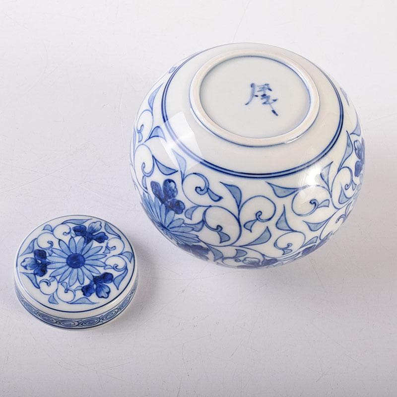 茶道具 古陶園 竹鳳窯 伊藤伊平作 染付菊唐草文 茶壺 共布共箱 V 8013