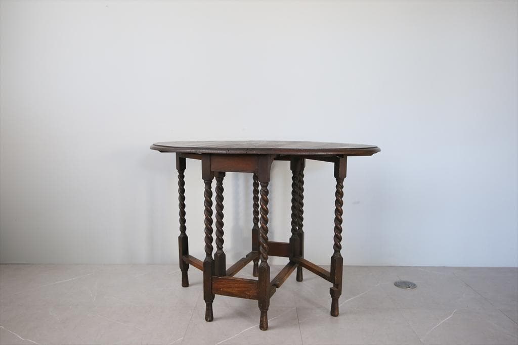 英国アンティーク木製ゲートレッグテーブル/ダイニング机バタフライ(89-136)