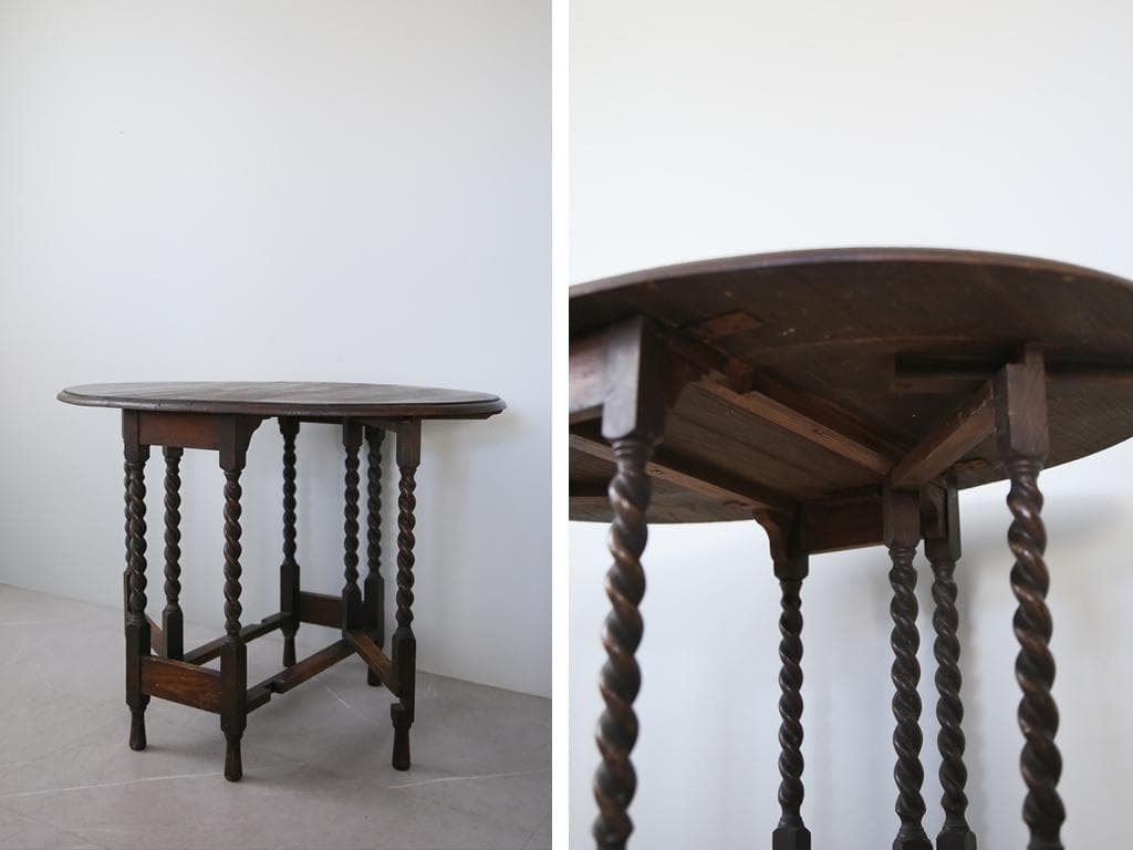 英国アンティーク木製ゲートレッグテーブル/ダイニング机バタフライ(89-136)