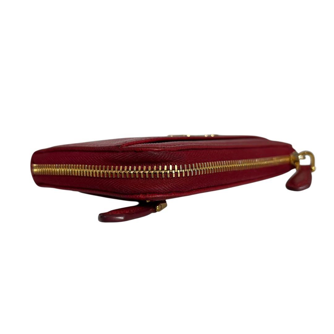 極美✨プラダ ケース キーリング サフィアーノレザー 金ロゴ レッド