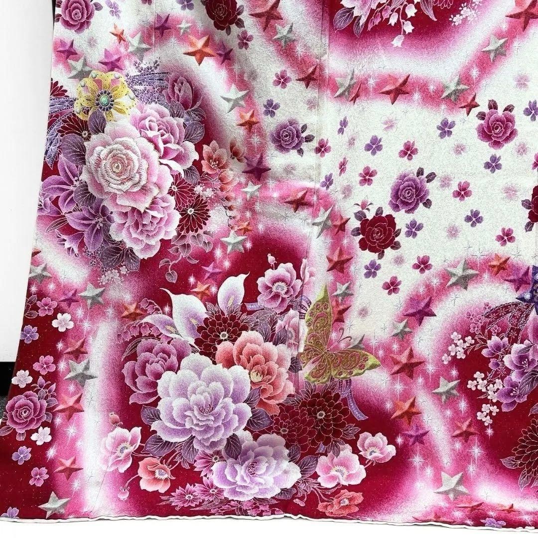 銀通し刺繍百合薔薇模様振袖晴れの日成人式卒業式着物115p