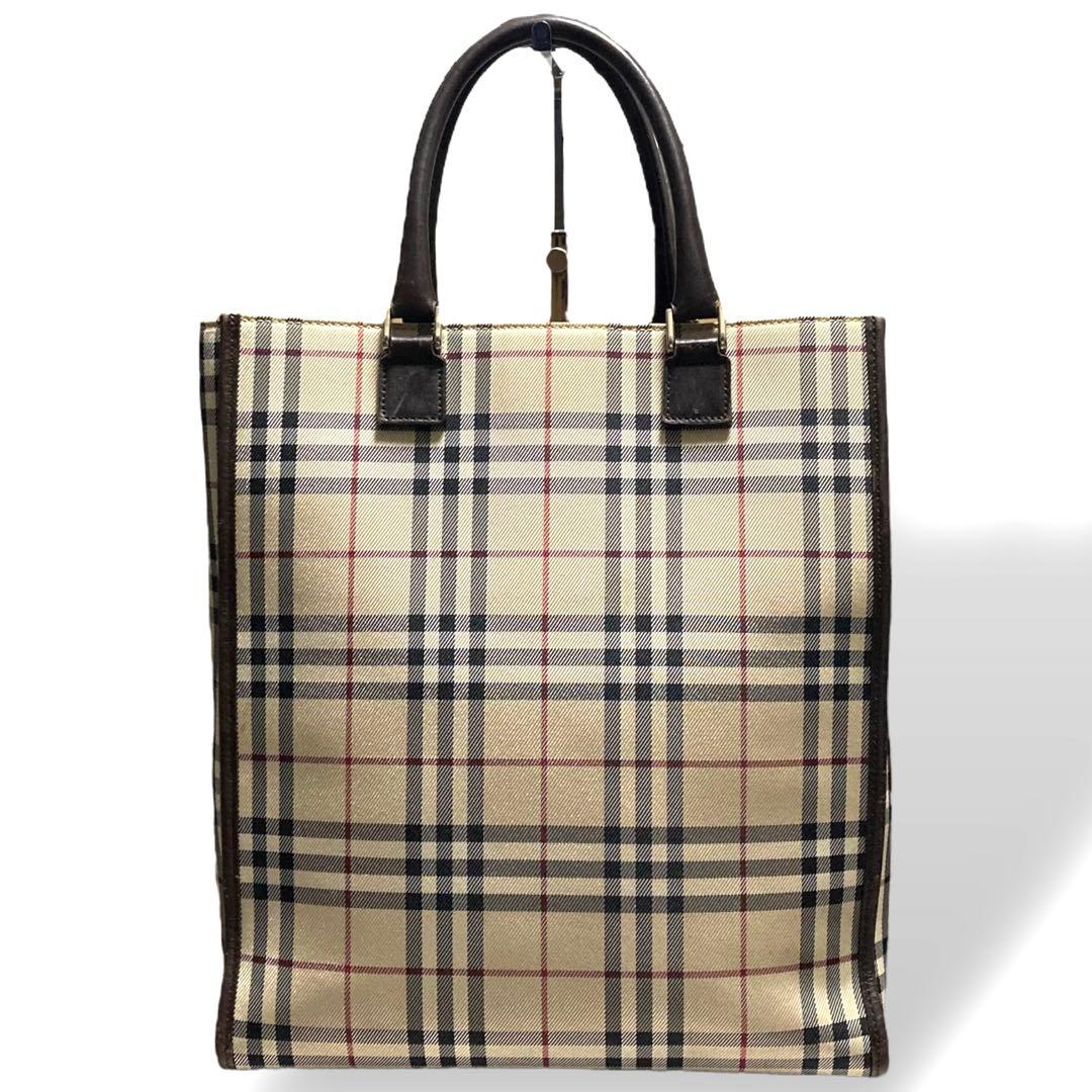 バーバリー トートバッグ ノバチェック A4収納可 キャンバス ブラウン