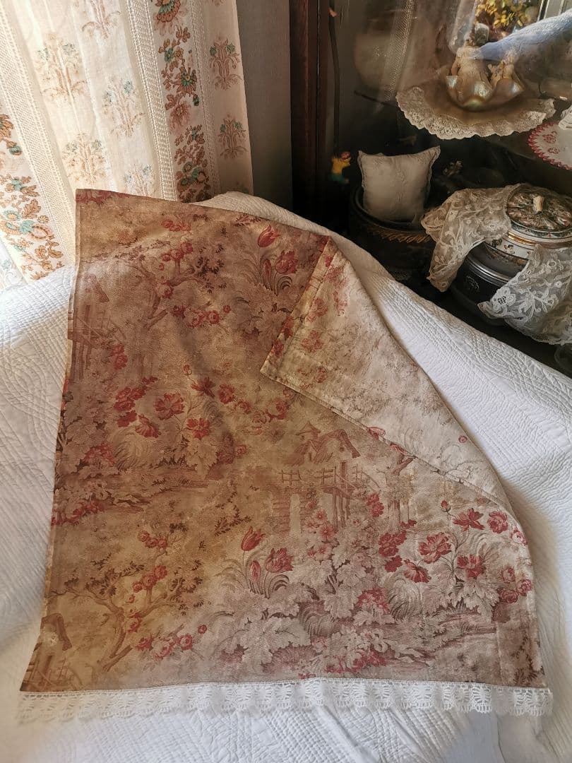 アンティークフランス トワルドジュイ 家と薔薇チューリップ ボビン