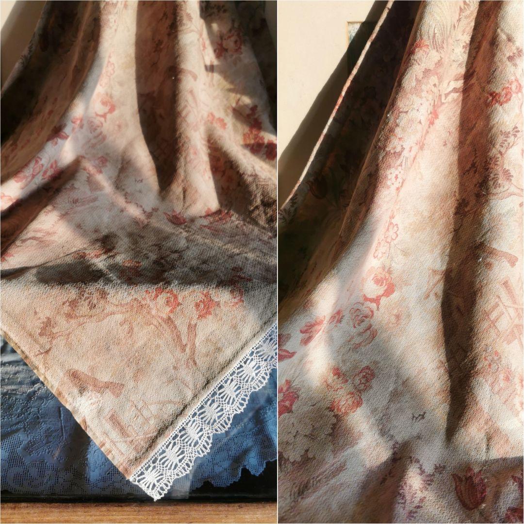 アンティークフランス トワルドジュイ 家と薔薇チューリップ ボビン