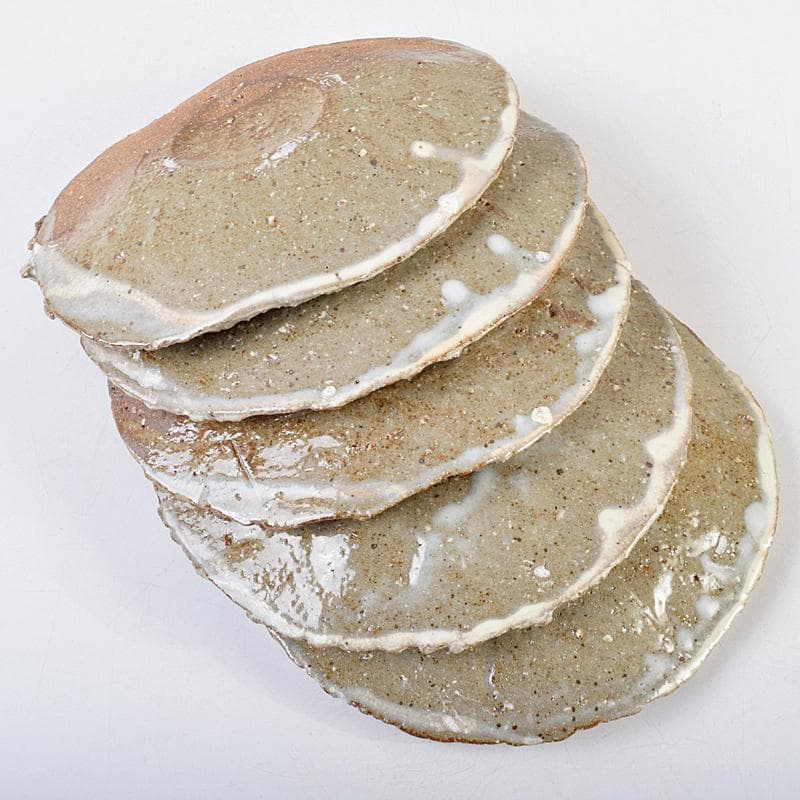 和食器　唐津焼　絵唐津　鉄絵　丸皿　銘々皿　五客　在銘　共箱　V　R9161B