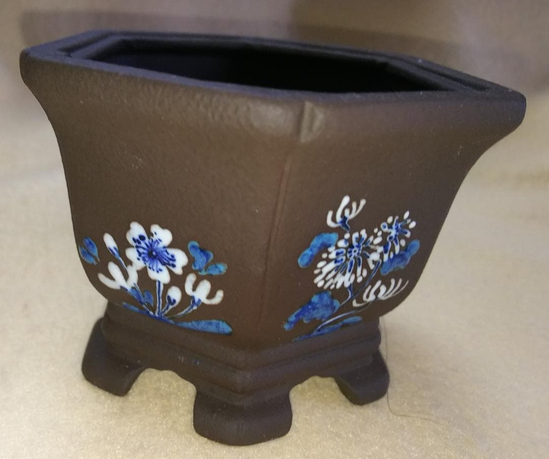 植木鉢 陶翠 絵付け鉢 盆栽鉢 長角足付