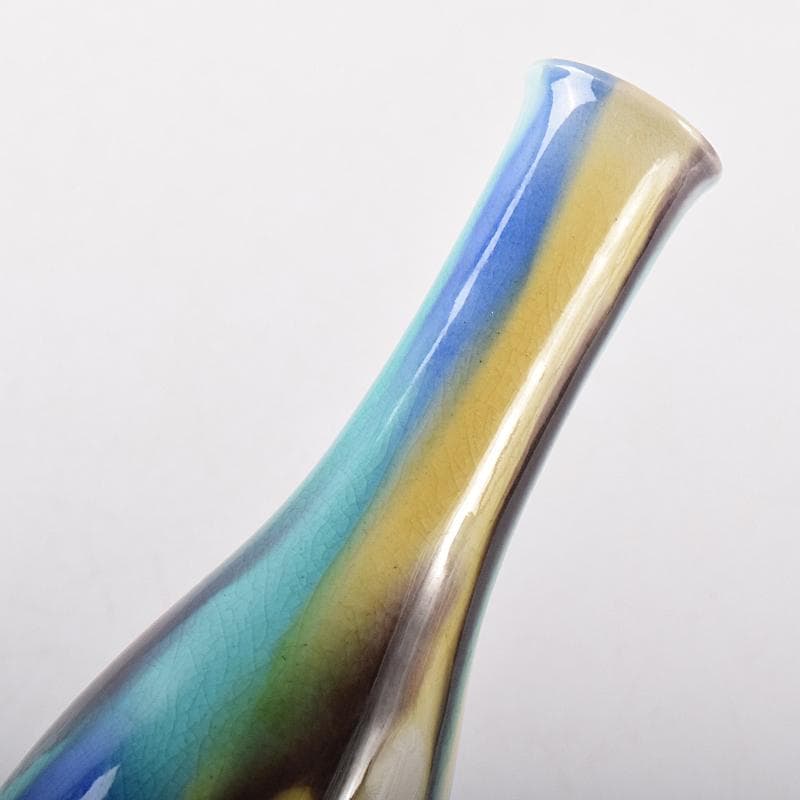 九谷焼 柳雨軒 三代八十吉 徳田正彦作 彩釉 花生 共箱 D R8635B