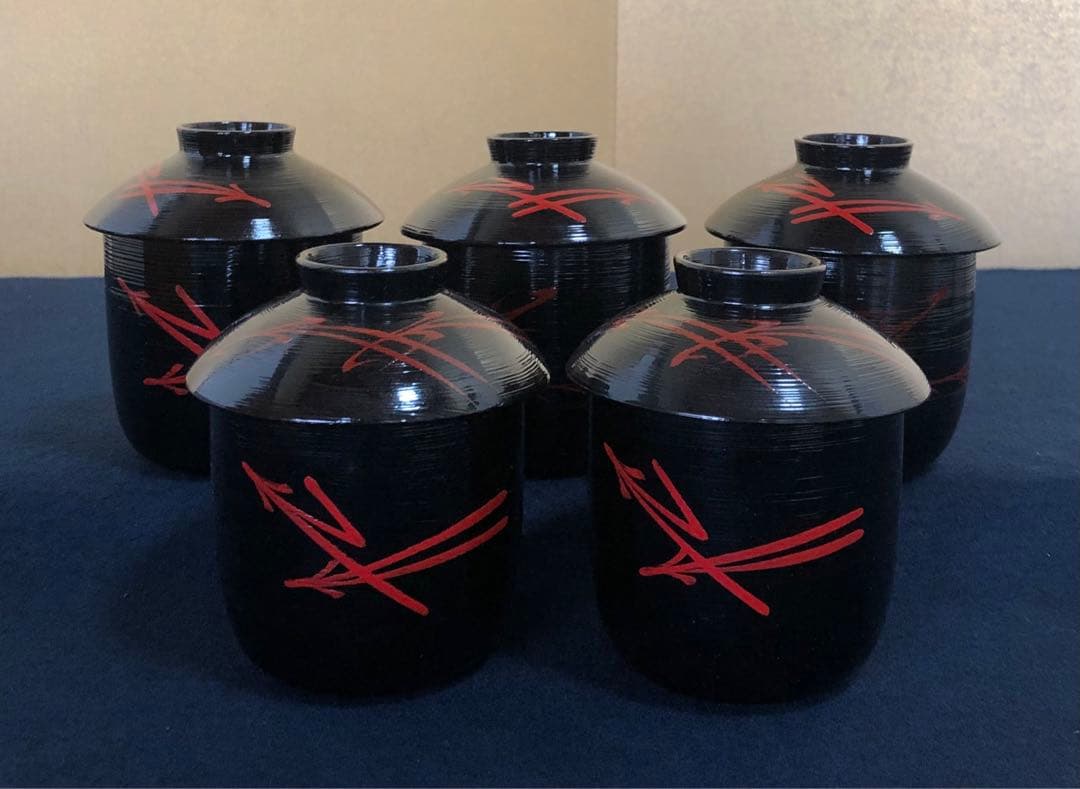 懐石 松葉絵 箸洗5客 木製漆器 平安 光阿弥造 共箱　250905H3