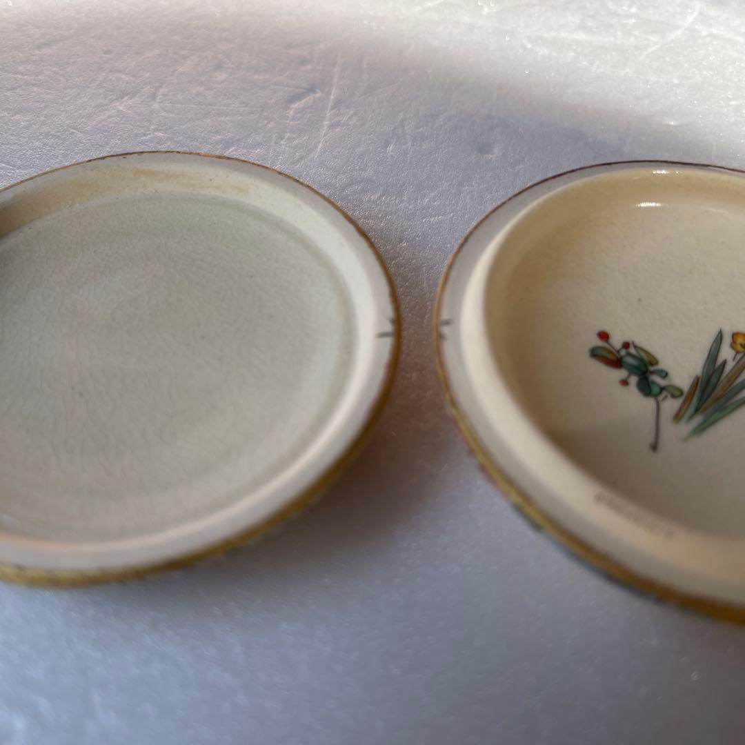 アンティーク　薩摩焼　香合　茶道具　色絵花詰