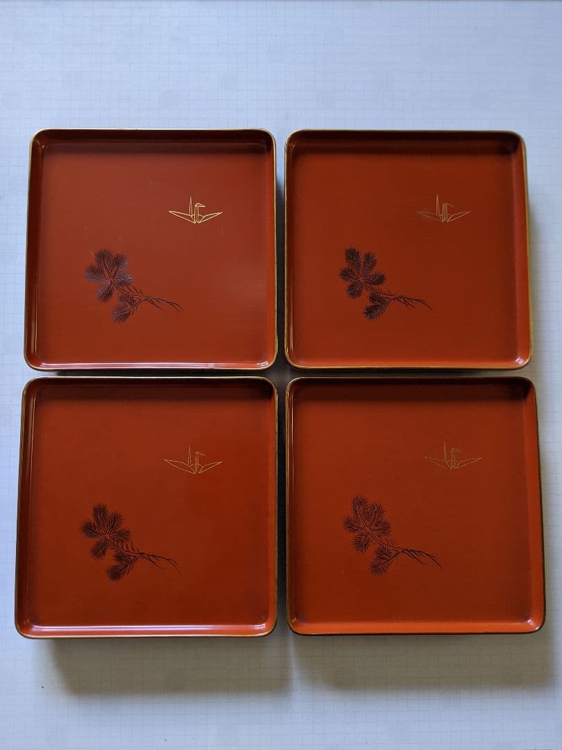 「折鶴＆松」朱漆小膳 20客 アンティーク