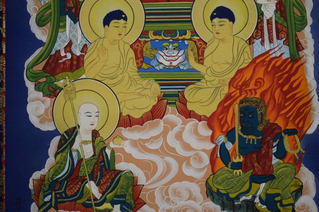 真作/神村紫邦/十三佛図/蓮華/桐共箱付/布袋屋掛軸HE-950