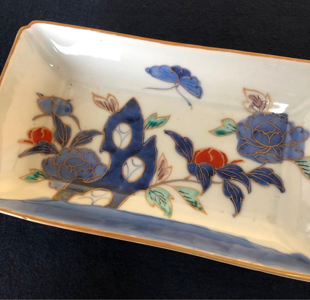 《R》伊万里 金彩色絵 長皿4客 角皿 懐石　251007あ7