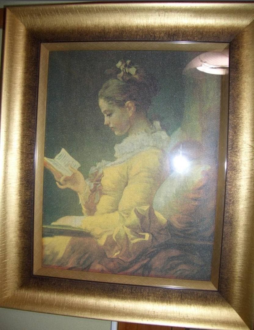 本を読む少女 ジャン・オノレ・フラゴナール 　複製画　F６号　高級額付き