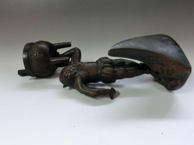 置物□古銅器 香炉 鬼立像 トロール 銅製 時代物 骨董品 オブジェ 古