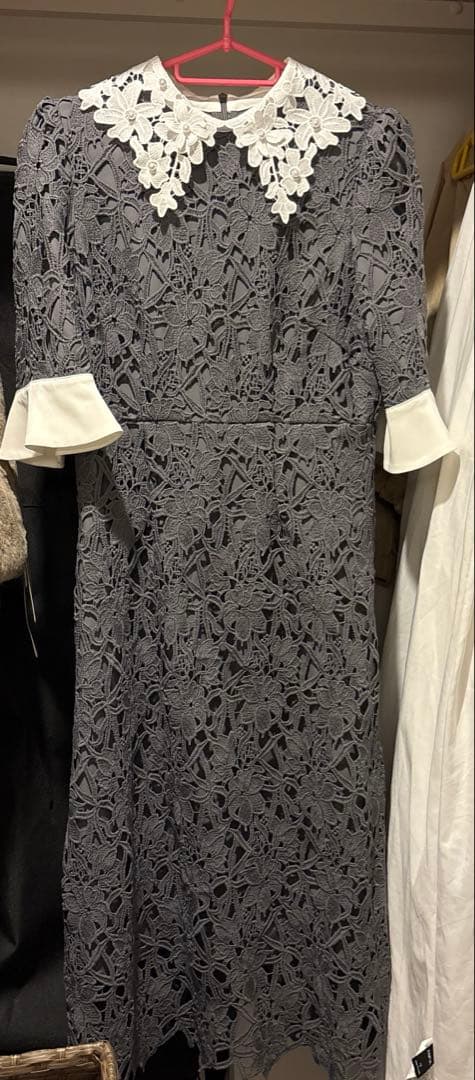 LEJA 花柄レースカラースパンコールAラインワンピース